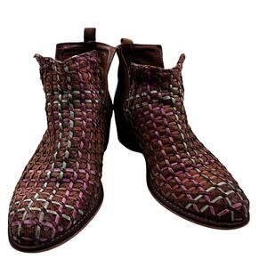 Diba True Struck Gold Boho Woven Suede Leather Cutout Booties Women's Size 7.5
